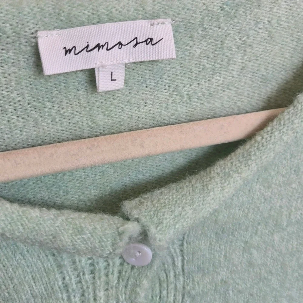 Mimosa Cardigan Sweater Mint Green Crew Neck Long Sleeve Preppy Minimalist Large - Picture 3 of 6